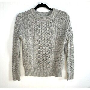 J Crew Popcorn Cable Knit Sweater Womens Size XXS Light Gray Lamb Wool Blend